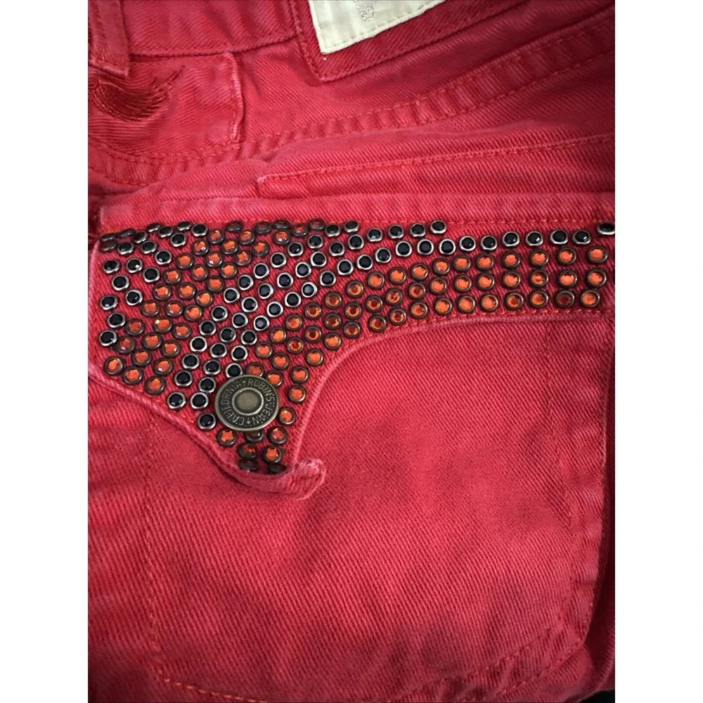 Robin's Jean‎ Men's Straight Fit Jeans Size 42 Red Rhinestone Back Pocket Flap